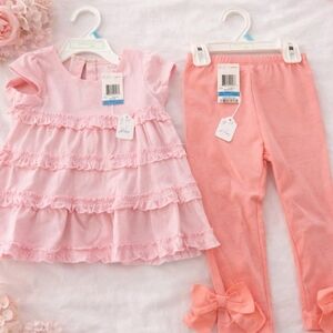 First Impressions Baby Girl Pink Ruffle Top & Bow Leggings Set 24M